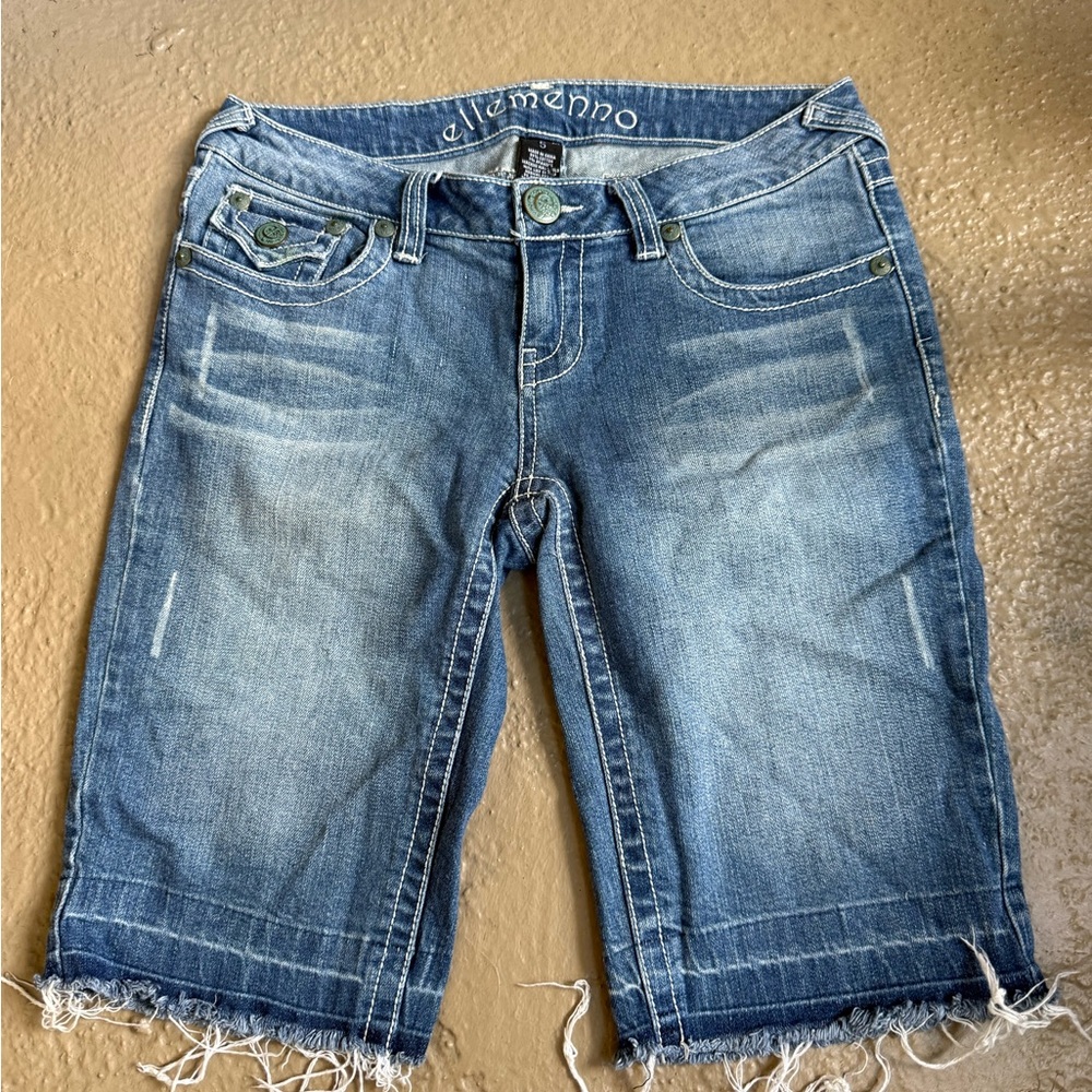 ellemenno Women's Blue Distressed Denim Jean Shorts